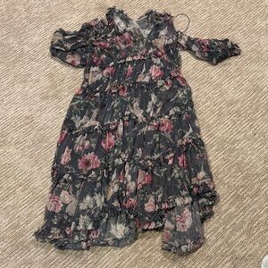 Zimmermann Floral Ruffle Dress - Black and Pink